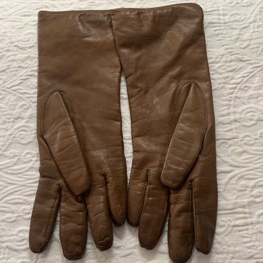 VTG KIDD LEATHER GLOVES MADE-ITALY SZ 6 1/2 COCOA BROWN:100%CASHMERE LINED - Picture 3 of 7